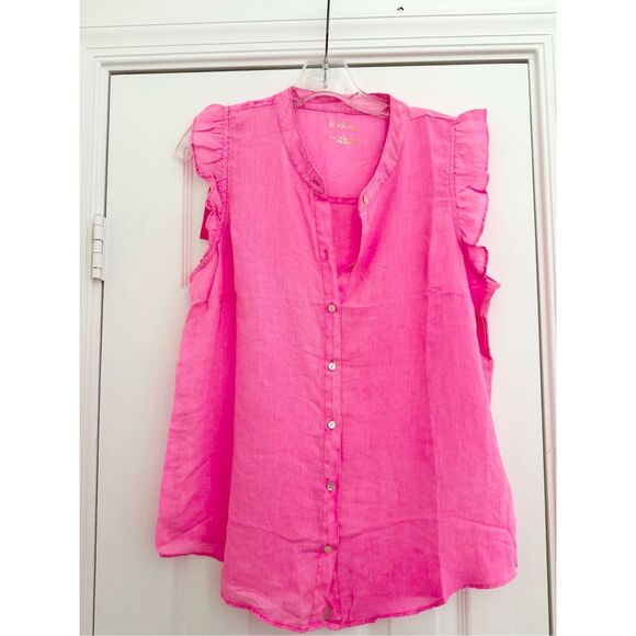 Lilly Pulitzer Neon Pink Button Down Sleeveless Briette Linen Top Large NWT - Picture 1 of 6